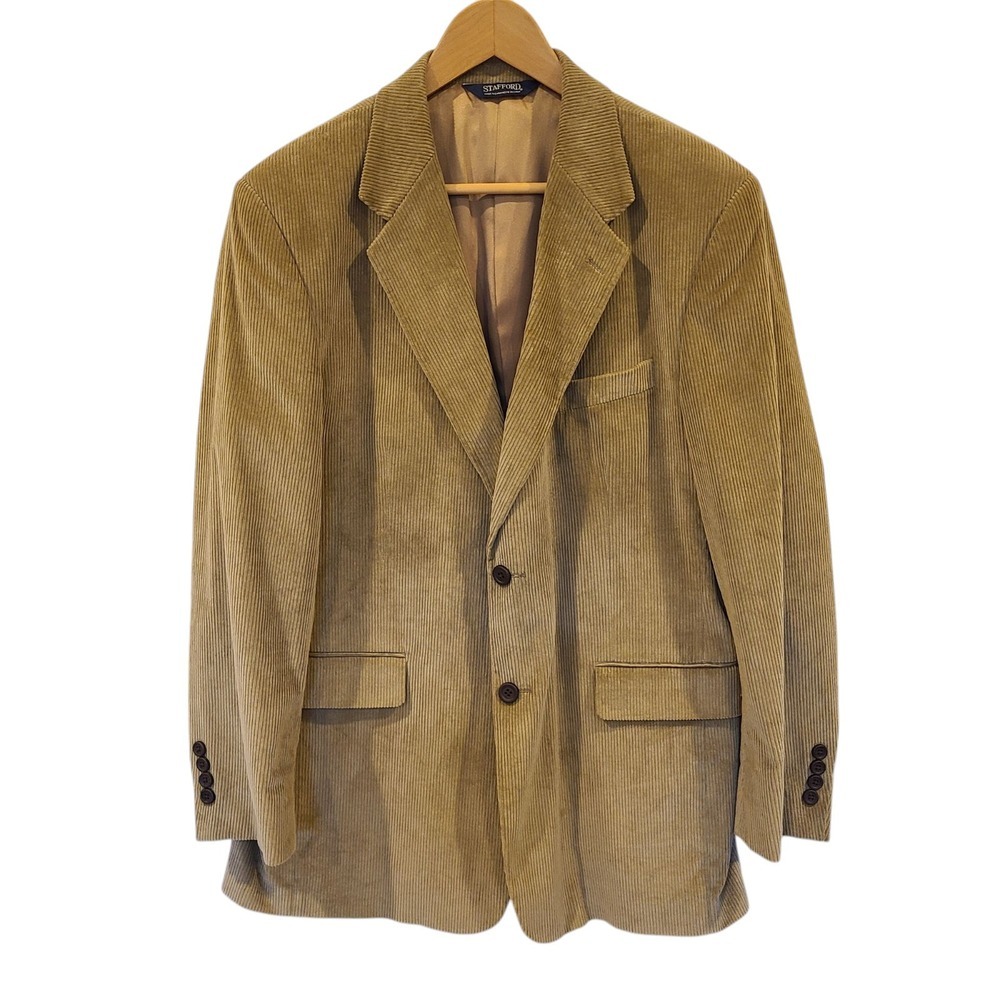 Stafford Corduroy Mens Blazer Jacket 42R Beige Lined Academia Retro Preppy